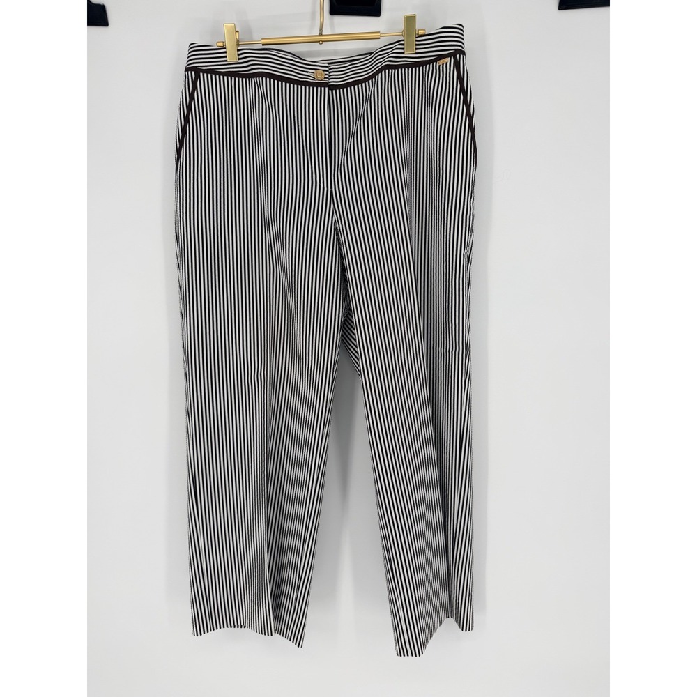 St John Women's Black White Striped‎ Pants Size 14